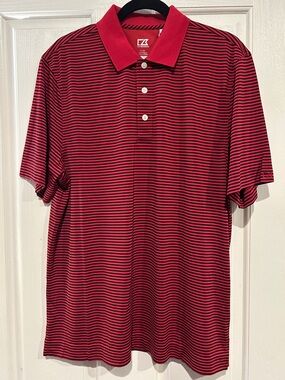 Cutter & Buck CB DryTec Red and Black Striped Trevor Polo